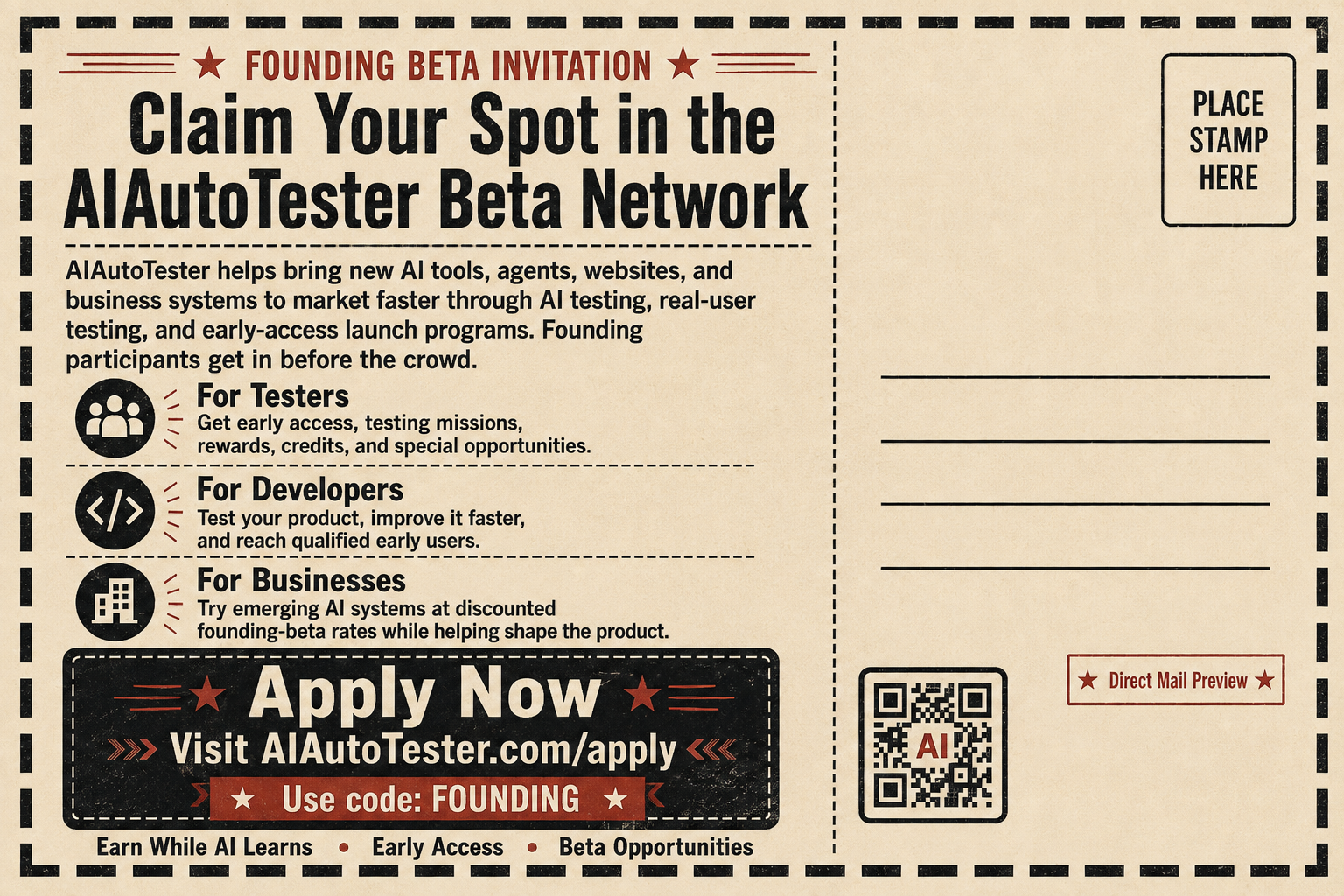 AIAutoTester postcard back
