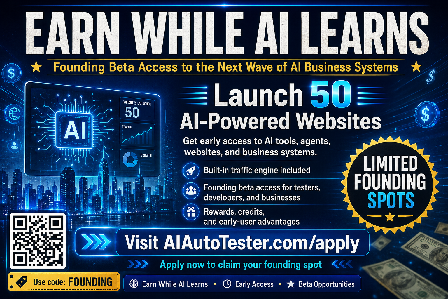 Blue Earn While AI Learns direct mail postcard front