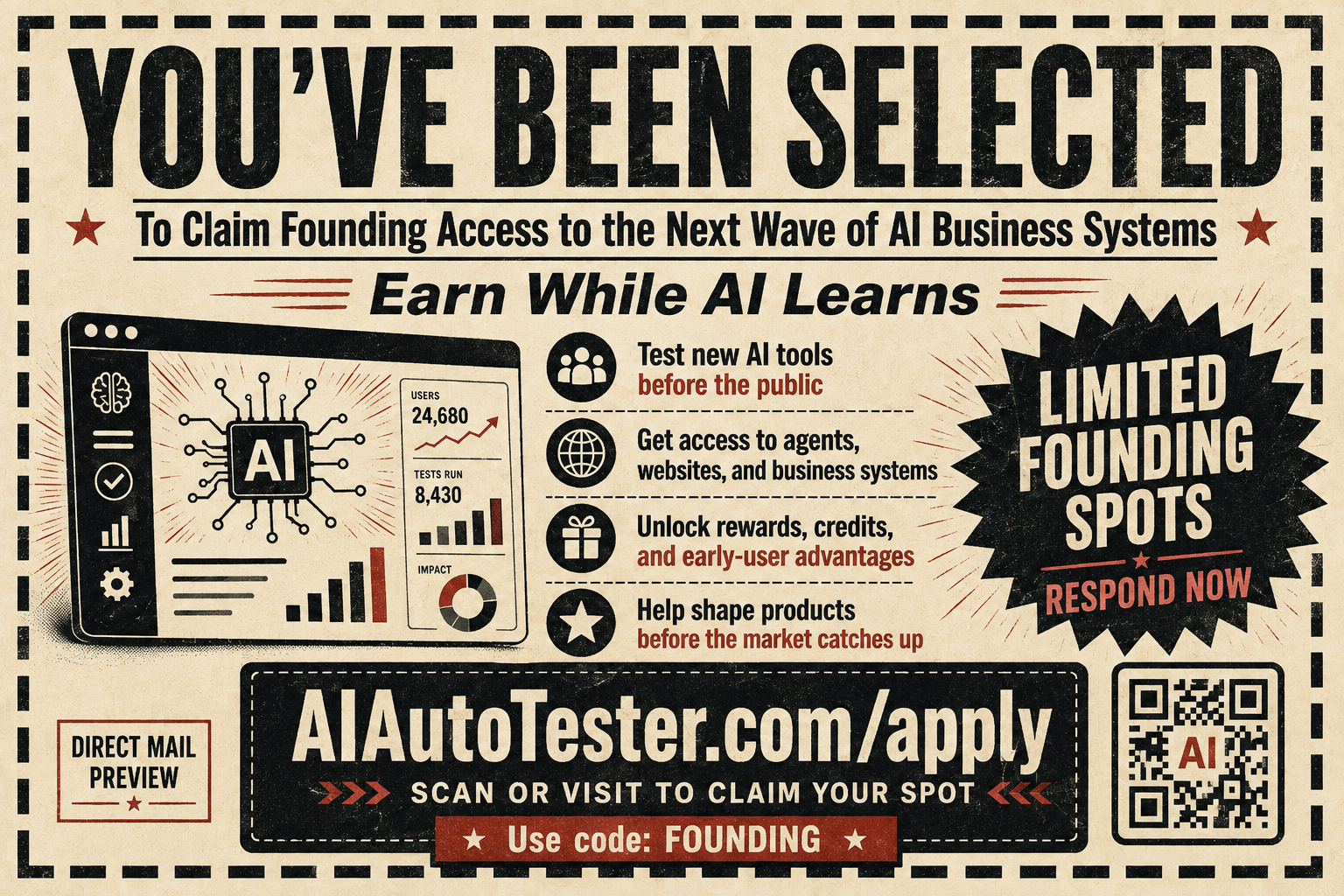 Vintage AIAutoTester postcard front